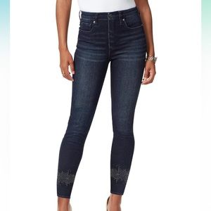 Sam Edelman High Rise Skinny Jeans Bedazzled Ankle Studded Detailing in Stardust